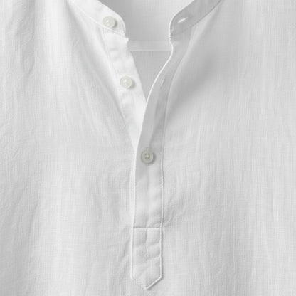 Linen T Shirt Long Sleeve - White - Texture Close Up