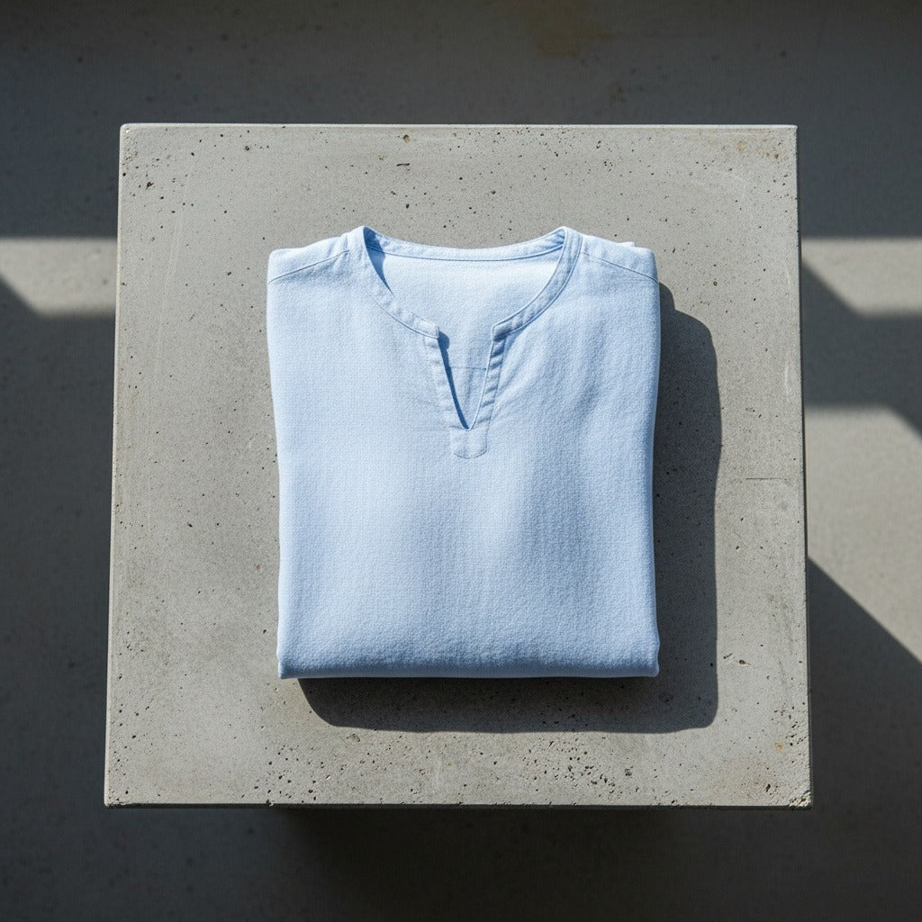 Linen V Neck T Shirt - Sky Blue - Lifestyle Inspiration