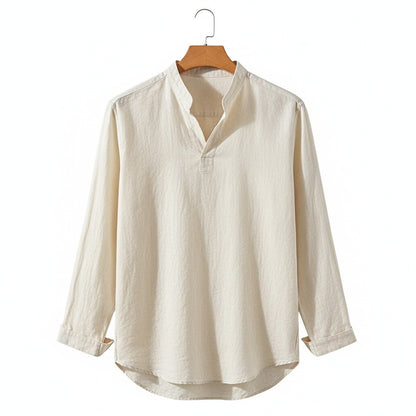 Linen V Neck T Shirt - Off-White - Front View