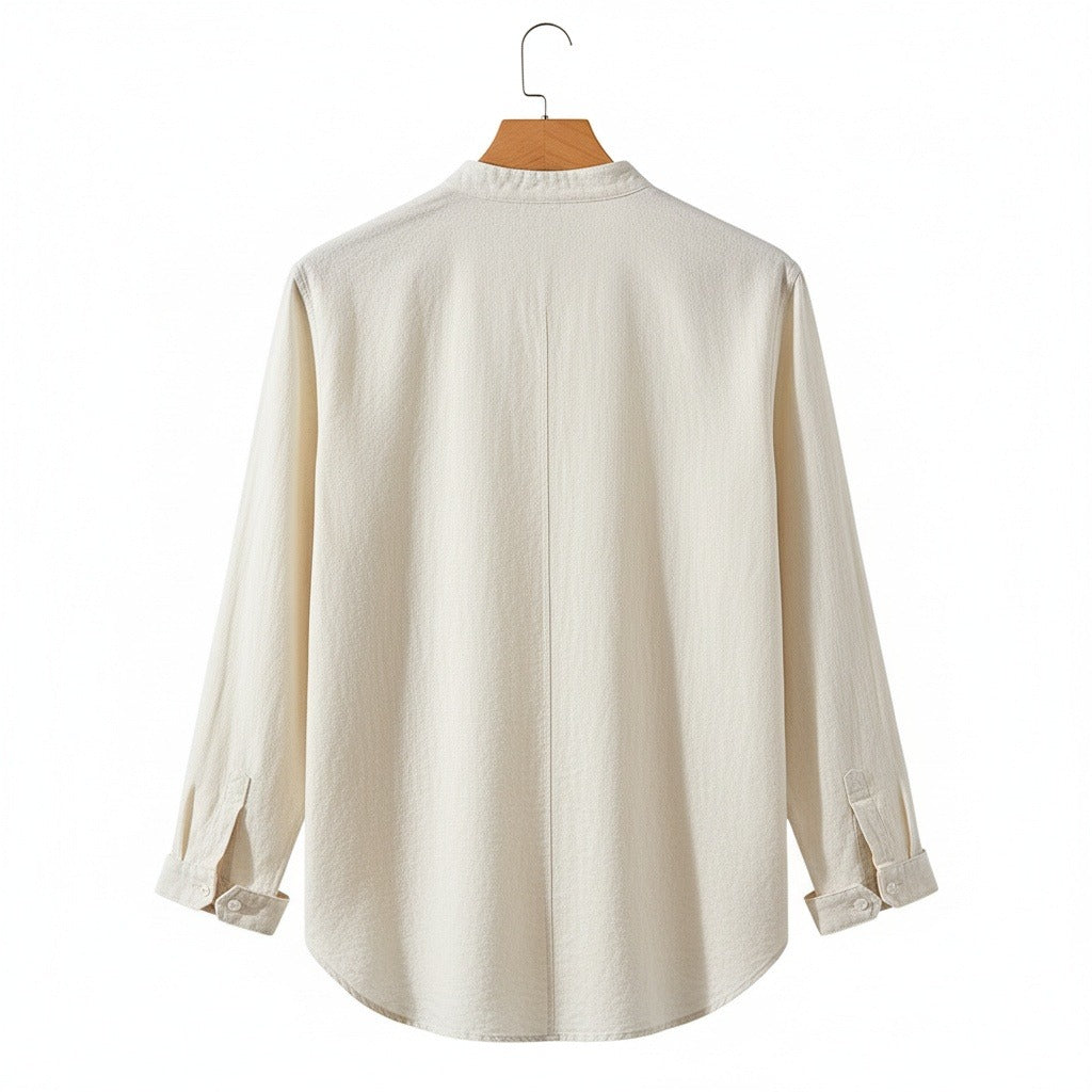 Linen V Neck T Shirt - Off-White - Fabric Detail