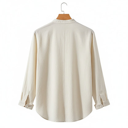 Linen V Neck T Shirt - Off-White - Fabric Detail