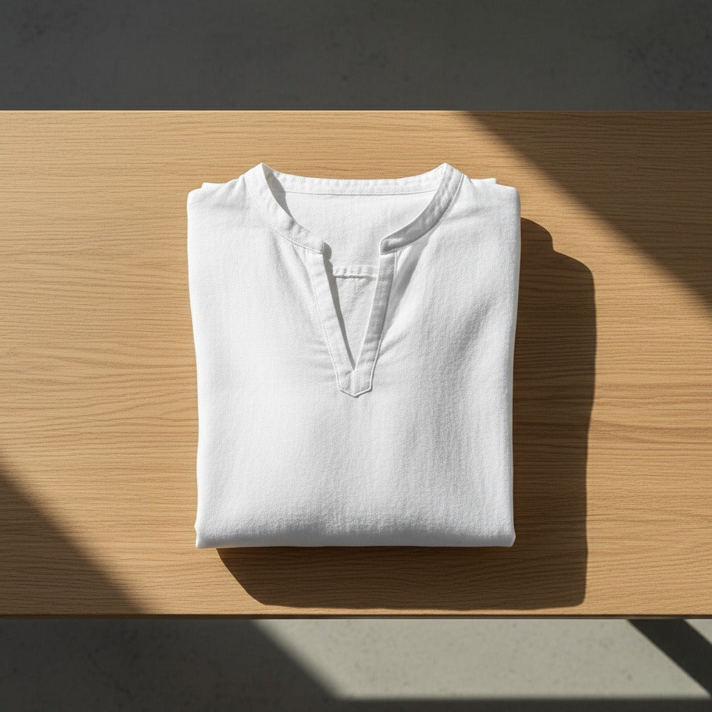 Linen V Neck T Shirt - Snow White - Lifestyle Inspiration