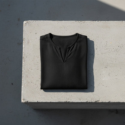 Linen V Neck T Shirt - Black - Lifestyle Inspiration