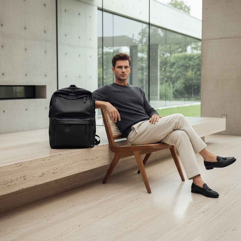 Little Backpack for Men - Black - Side Profile