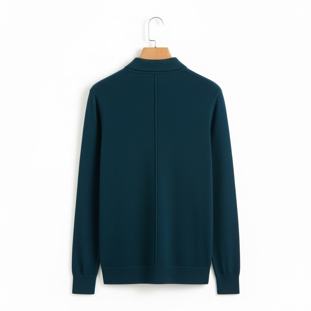 Long Sleeve Cashmere Polo Shirt - Deep Teal - Fabric Detail