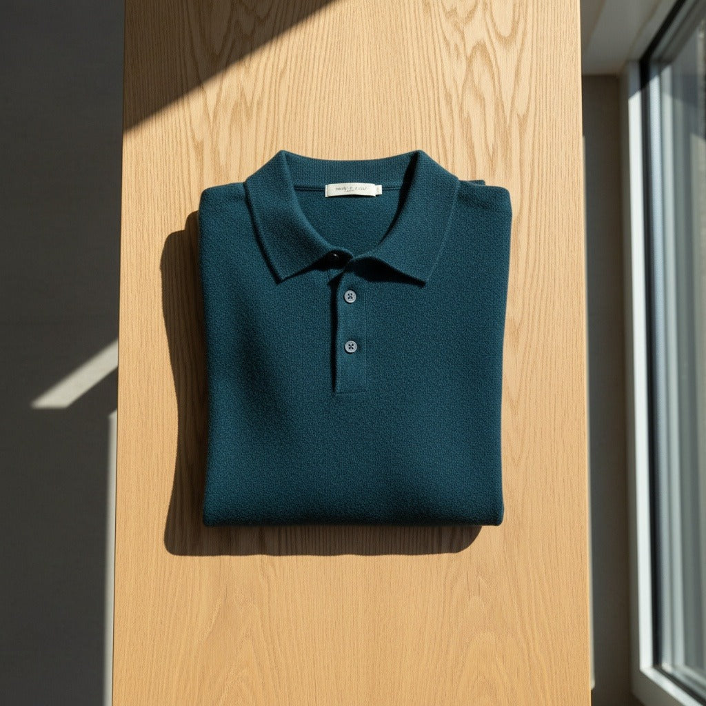 Long Sleeve Cashmere Polo Shirt - Deep Teal - Lifestyle Inspiration