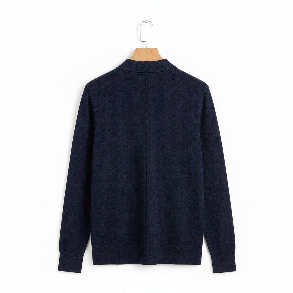 Long Sleeve Cashmere Polo Shirt - Navy Blue - Fabric Detail