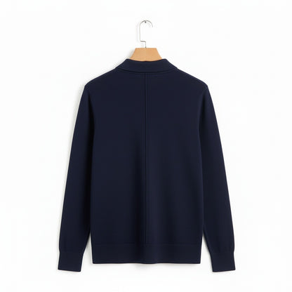 Long Sleeve Cashmere Polo Shirt - Navy Blue - Fabric Detail