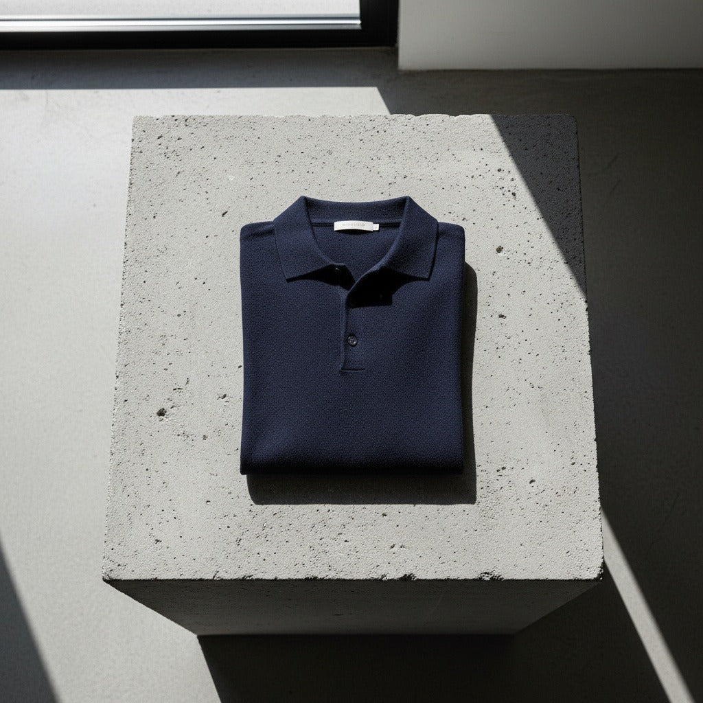 Long Sleeve Cashmere Polo Shirt - Navy Blue - Lifestyle Inspiration