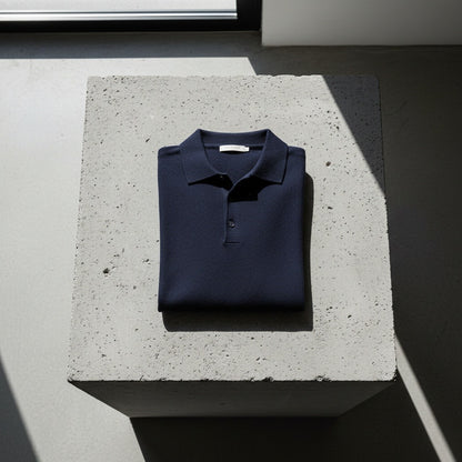 Long Sleeve Cashmere Polo Shirt - Navy Blue - Lifestyle Inspiration