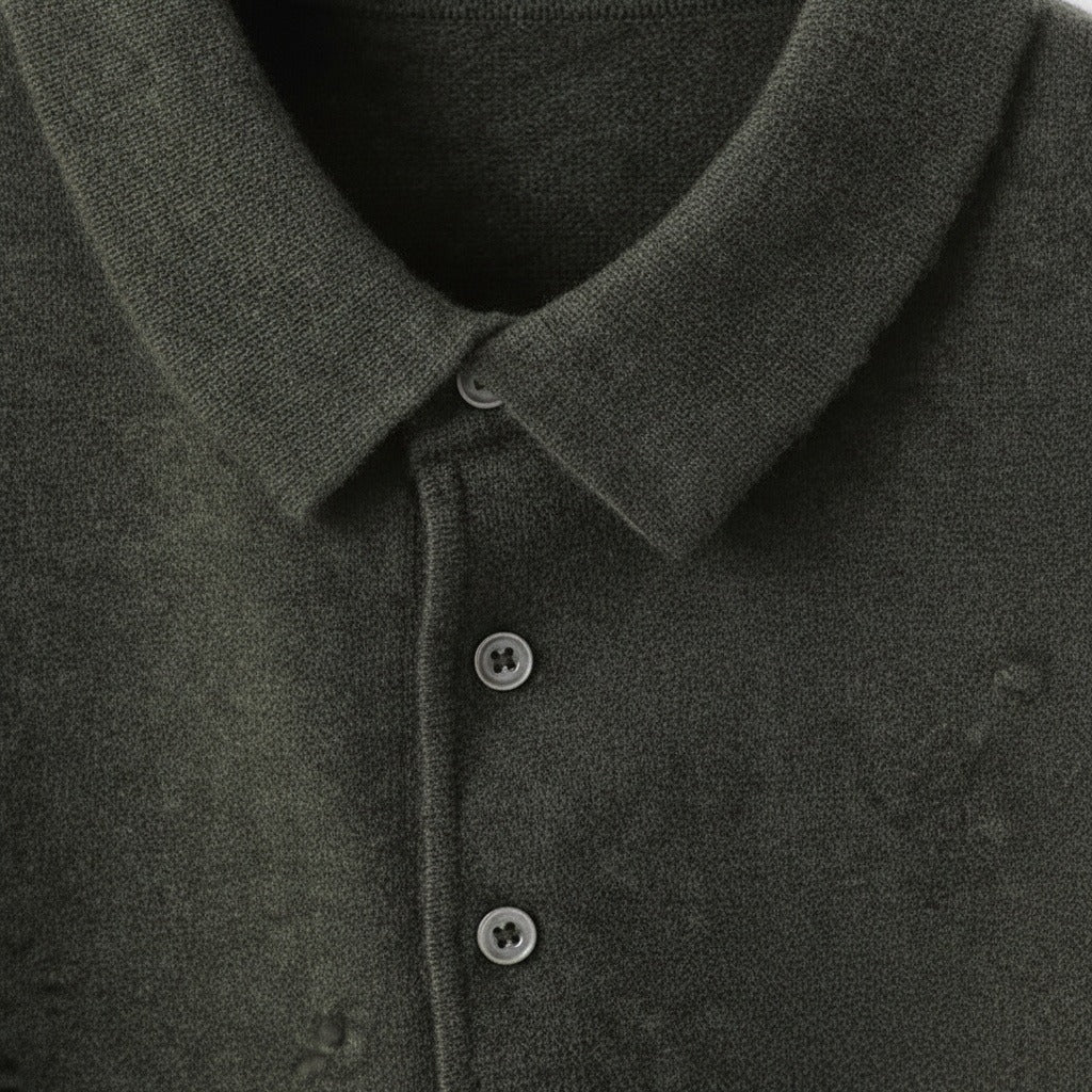 Long Sleeve Cashmere Polo Shirt - Forest Green - Texture Close Up