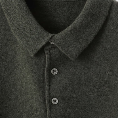 Long Sleeve Cashmere Polo Shirt - Forest Green - Texture Close Up
