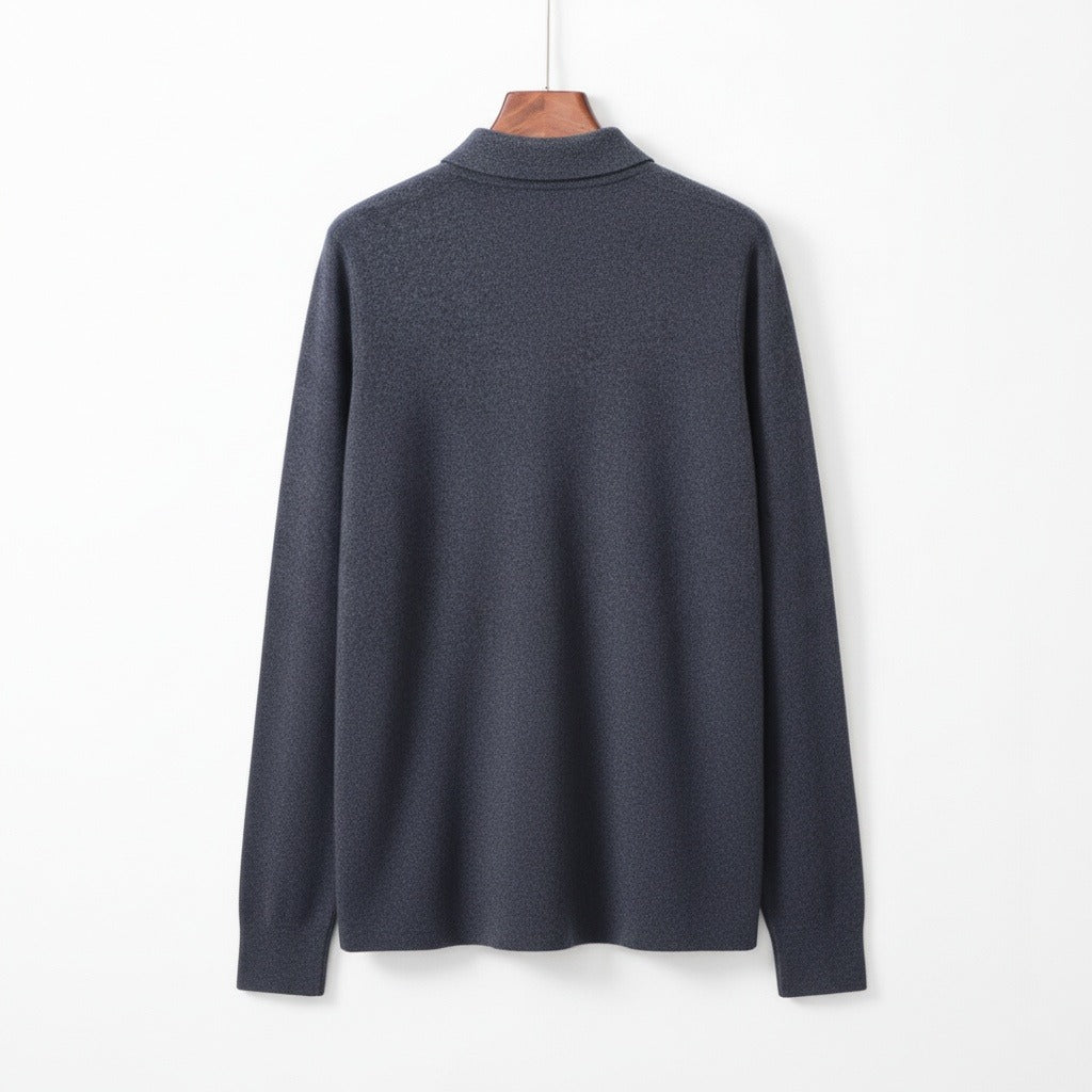 Long Sleeve Cashmere Polo Shirt - Slate Blue - Fabric Detail