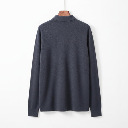 Long Sleeve Cashmere Polo Shirt - Slate Blue - Fabric Detail