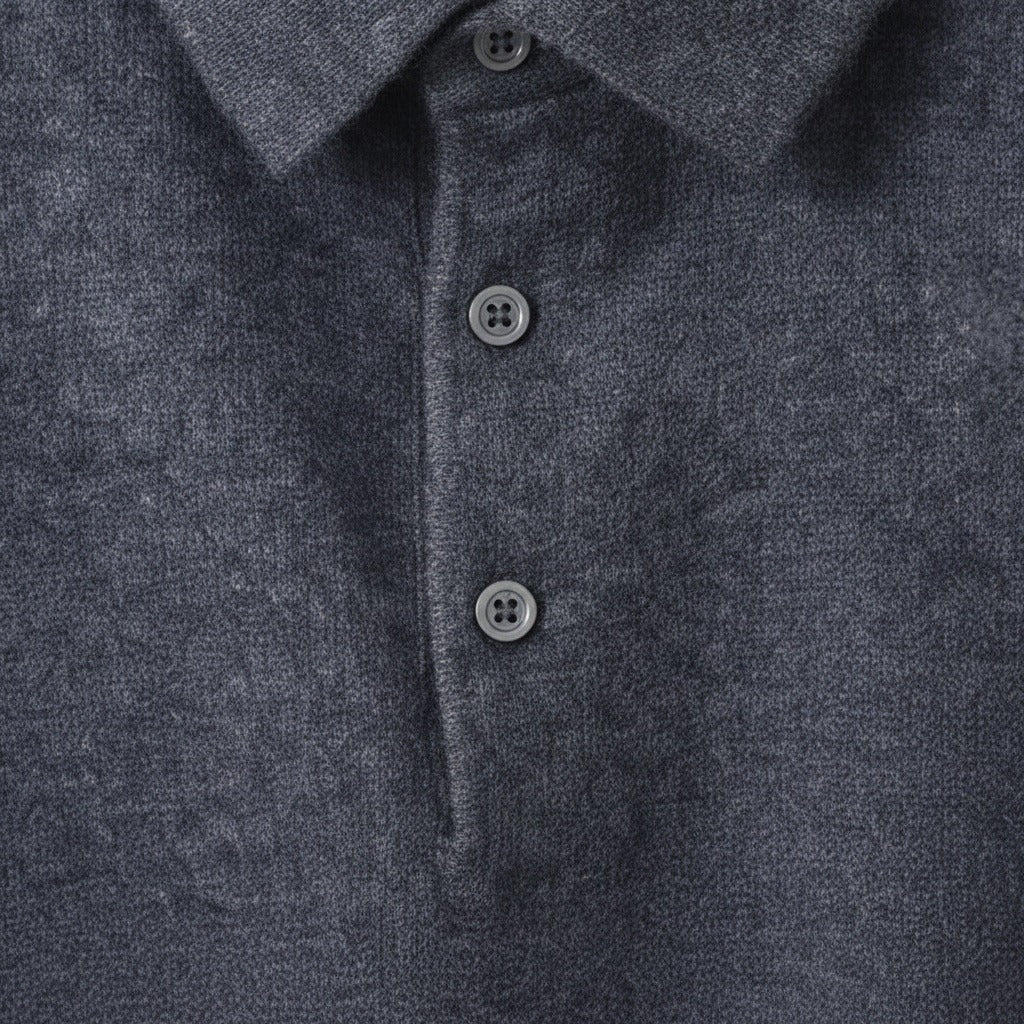 Long Sleeve Cashmere Polo Shirt - Slate Blue - Texture Close Up