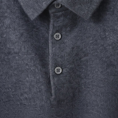 Long Sleeve Cashmere Polo Shirt - Slate Blue - Texture Close Up