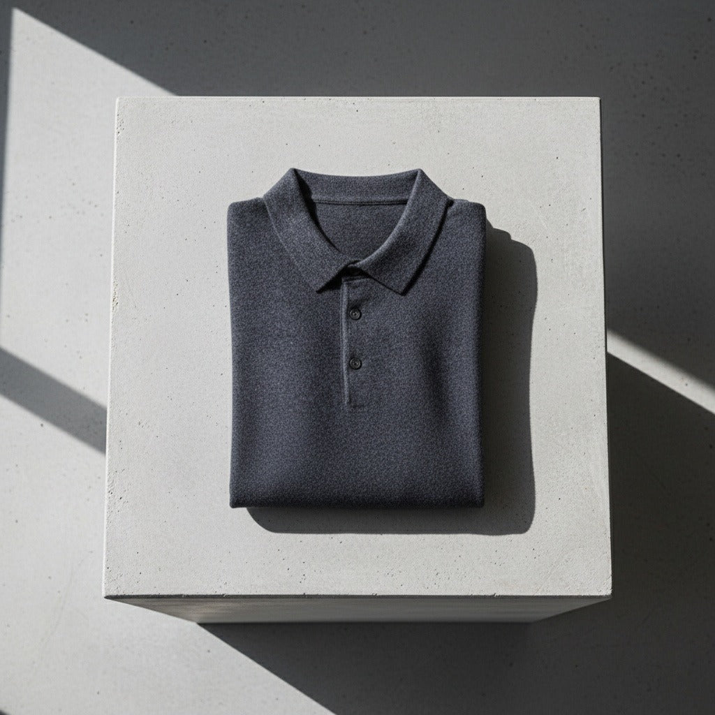 Long Sleeve Cashmere Polo Shirt - Slate Blue - Lifestyle Inspiration