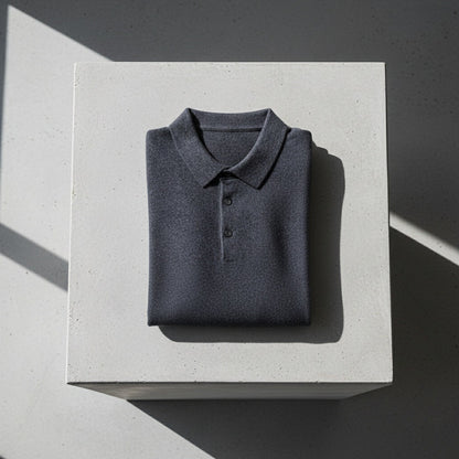 Long Sleeve Cashmere Polo Shirt - Slate Blue - Lifestyle Inspiration