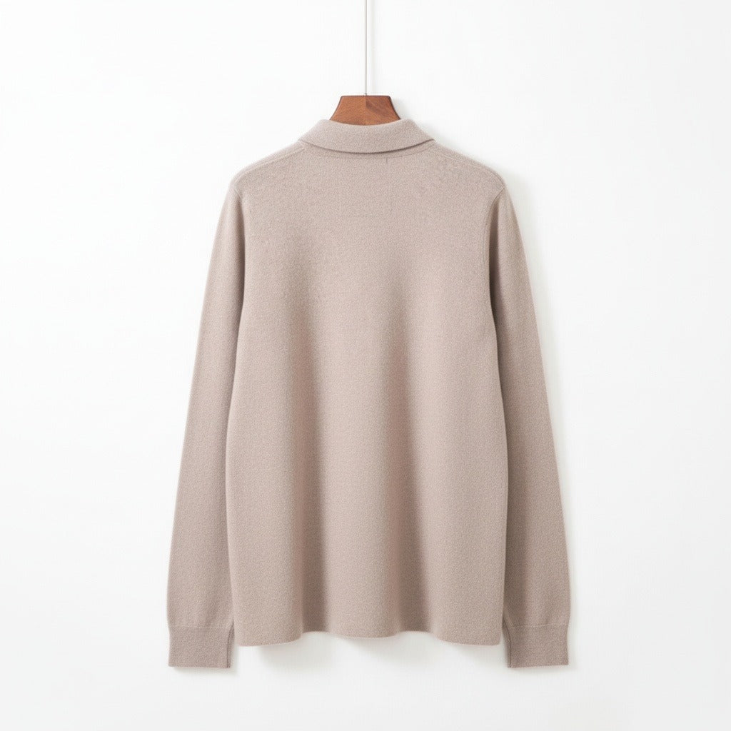 Long Sleeve Cashmere Polo Shirt - Sandstone - Fabric Detail