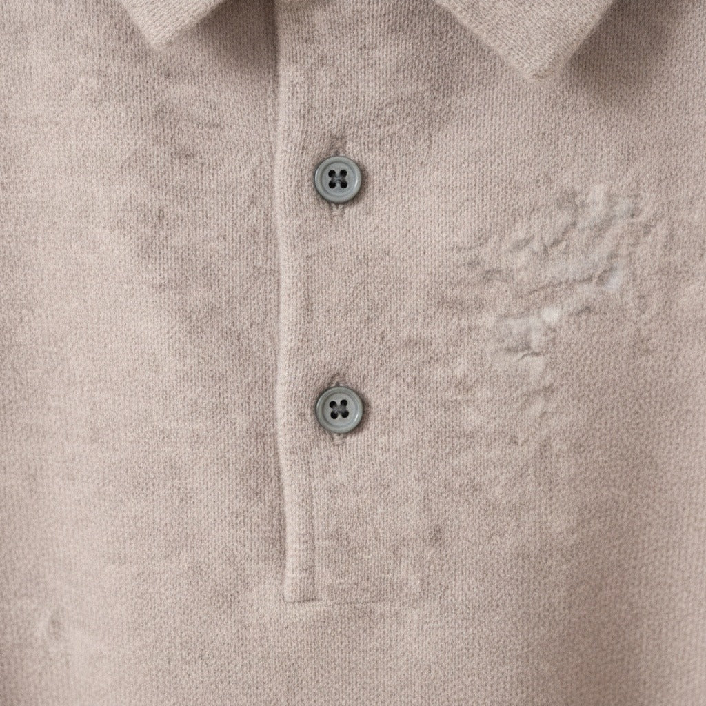Long Sleeve Cashmere Polo Shirt - Sandstone - Texture Close Up