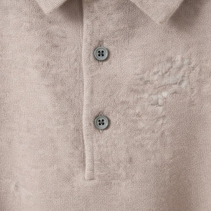 Long Sleeve Cashmere Polo Shirt - Sandstone - Texture Close Up