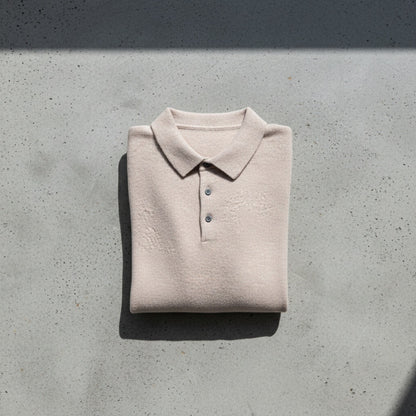 Long Sleeve Cashmere Polo Shirt - Sandstone - Lifestyle Inspiration