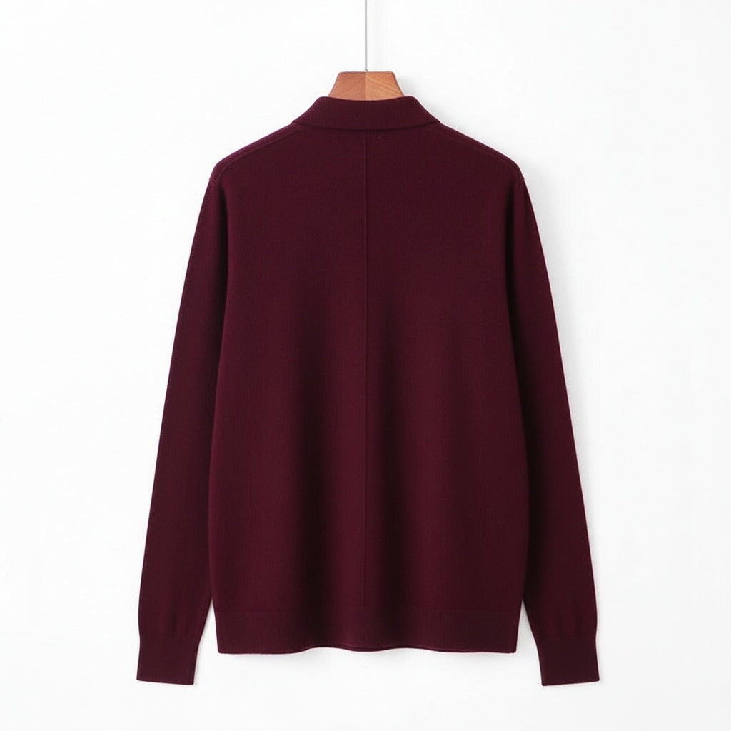 Long Sleeve Cashmere Polo Shirt - Burgundy - Fabric Detail