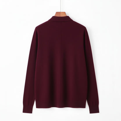 Long Sleeve Cashmere Polo Shirt - Burgundy - Fabric Detail