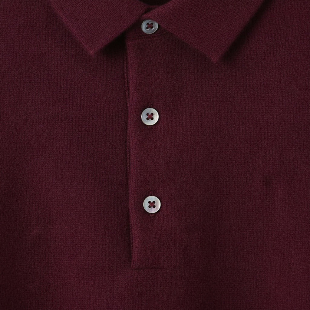 Long Sleeve Cashmere Polo Shirt - Burgundy - Texture Close Up
