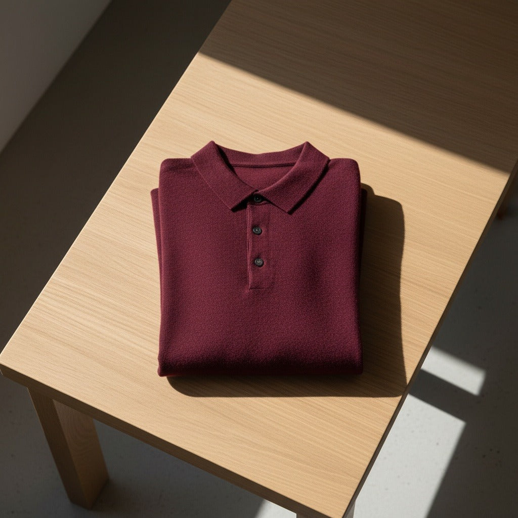 Long Sleeve Cashmere Polo Shirt - Burgundy - Lifestyle Inspiration