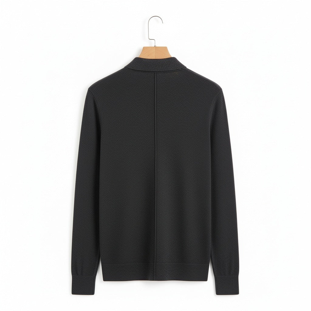 Long Sleeve Cashmere Polo Shirt - Charcoal Gray - Fabric Detail