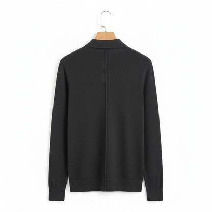 Long Sleeve Cashmere Polo Shirt - Charcoal Gray - Fabric Detail