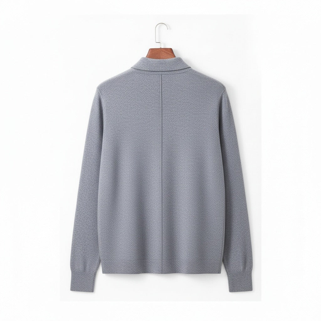 Long Sleeve Cashmere Polo Shirt - Stone Gray - Fabric Detail