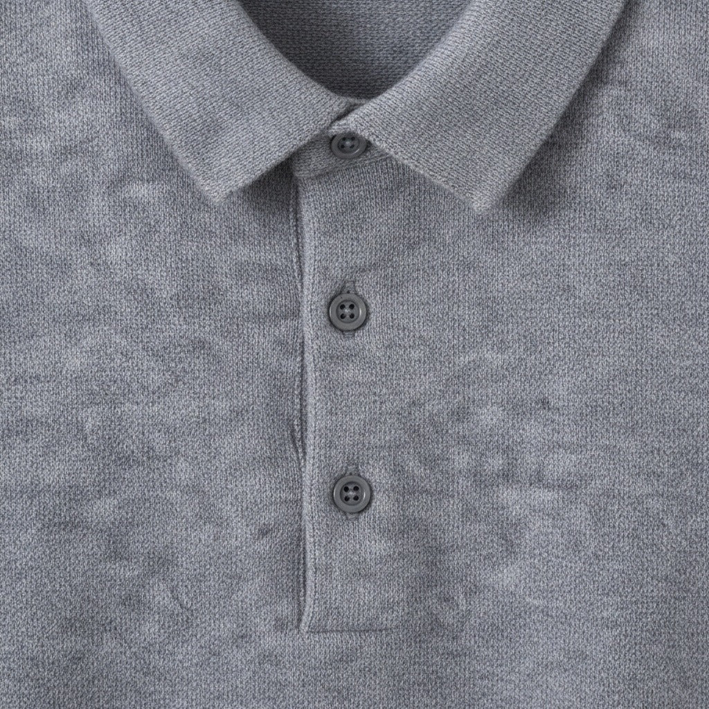 Long Sleeve Cashmere Polo Shirt - Stone Gray - Texture Close Up