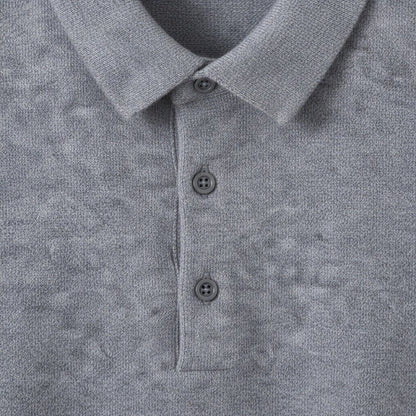 Long Sleeve Cashmere Polo Shirt - Stone Gray - Texture Close Up