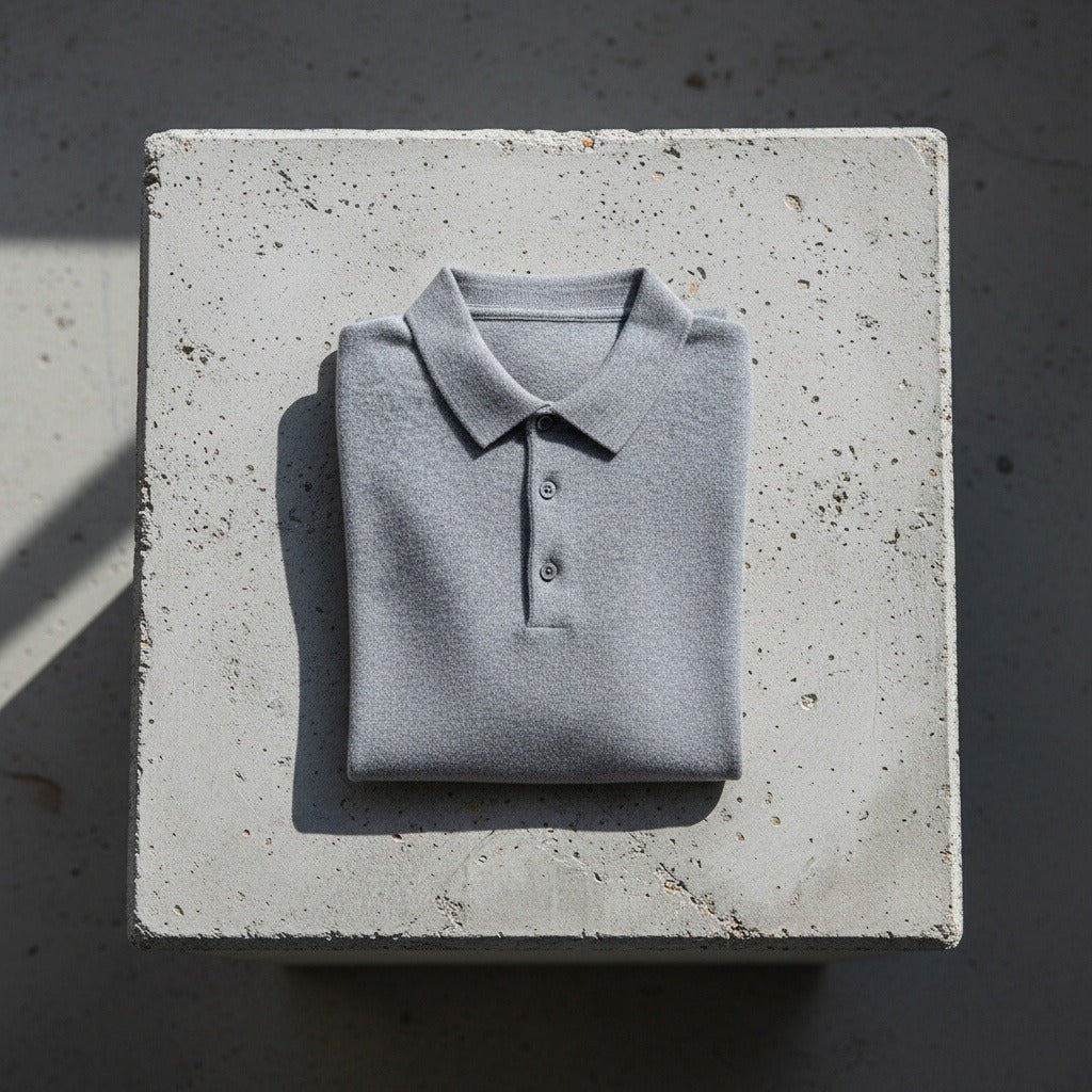 Long Sleeve Cashmere Polo Shirt - Stone Gray - Lifestyle Inspiration
