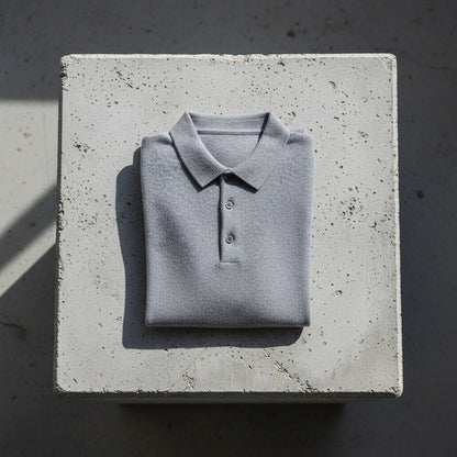 Long Sleeve Cashmere Polo Shirt - Stone Gray - Lifestyle Inspiration