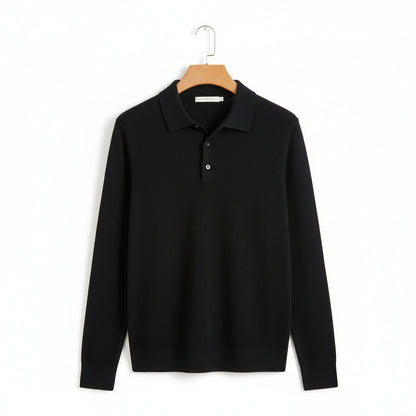 Long Sleeve Cashmere Polo Shirt - Onyx - Front View