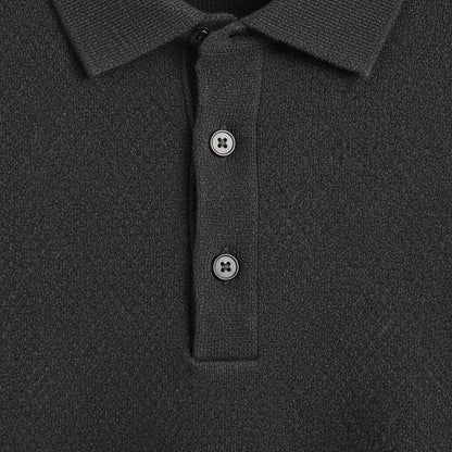 Long Sleeve Cashmere Polo Shirt - Charcoal Gray - Texture Close Up