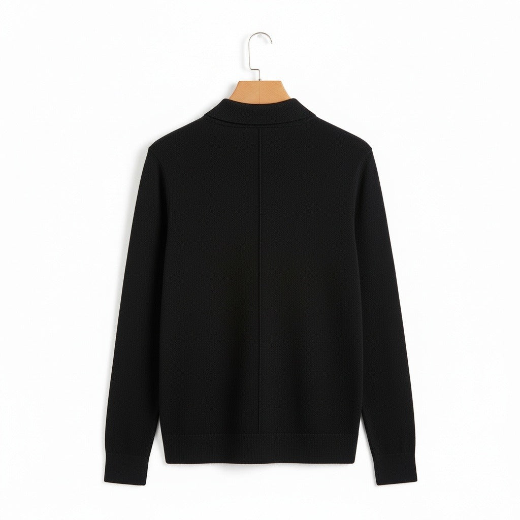 Long Sleeve Cashmere Polo Shirt - Onyx - Fabric Detail
