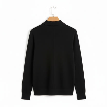 Long Sleeve Cashmere Polo Shirt - Onyx - Fabric Detail