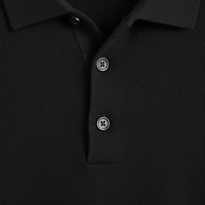 Long Sleeve Cashmere Polo Shirt - Onyx - Texture Close Up