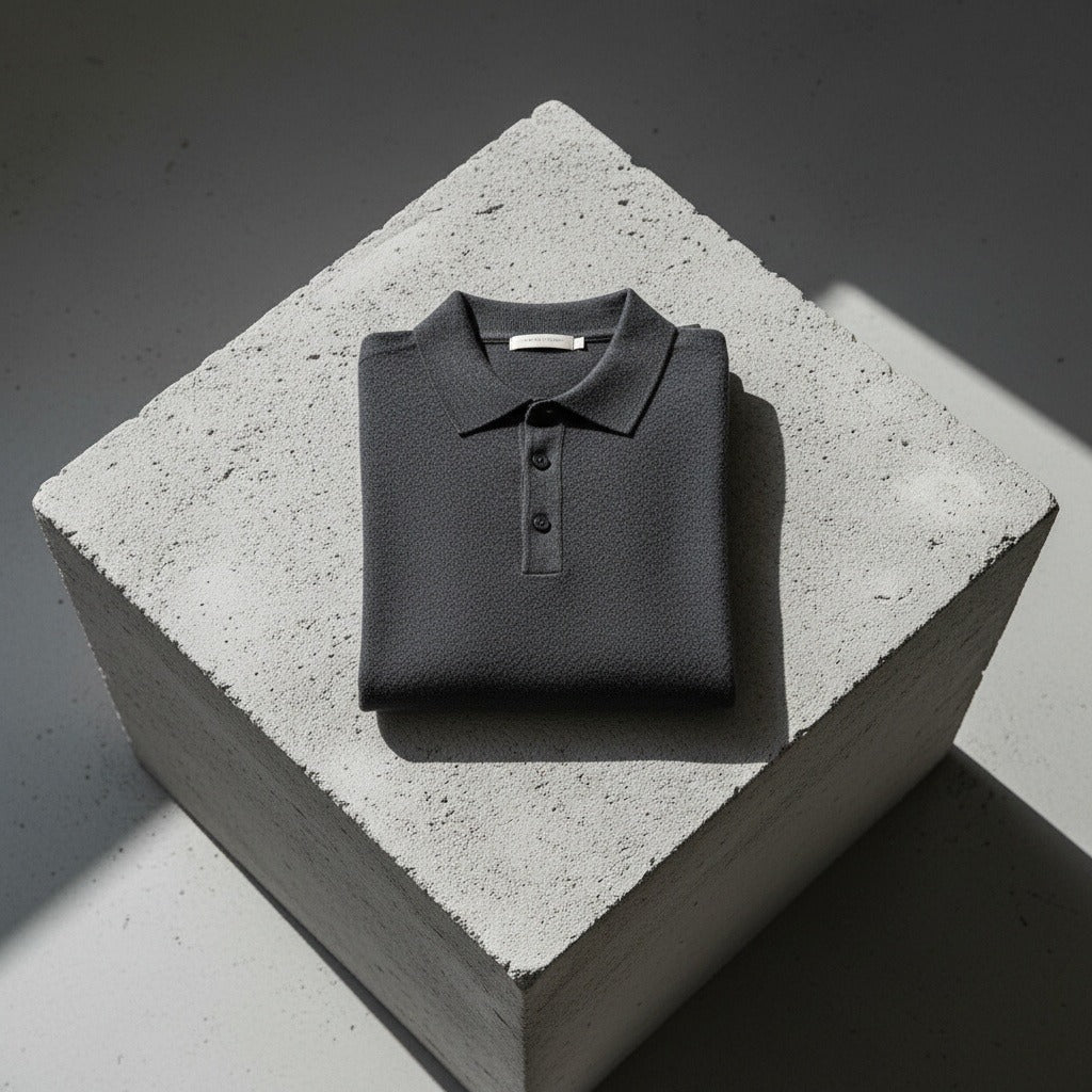 Long Sleeve Cashmere Polo Shirt - Charcoal Gray - Lifestyle Inspiration