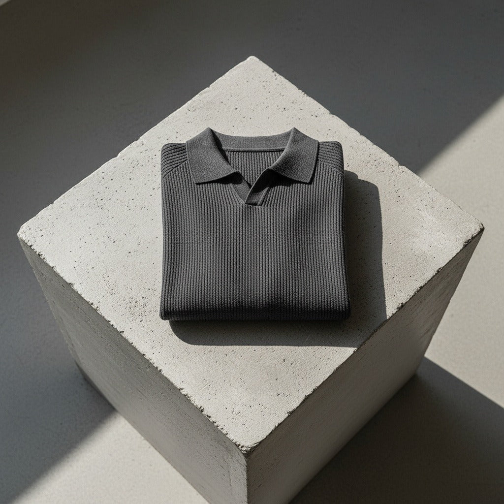 Long Sleeve Cotton Polo Shirt - Charcoal - Lifestyle Inspiration