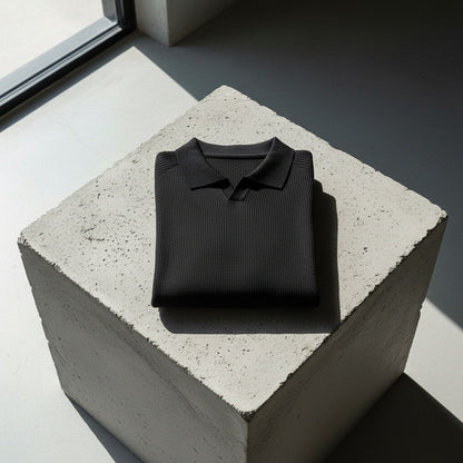 Long Sleeve Cotton Polo Shirt - Midnight Black - Lifestyle Inspiration