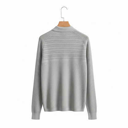 Long Sleeve Cotton Polo Shirt - Light Gray - Fabric Detail