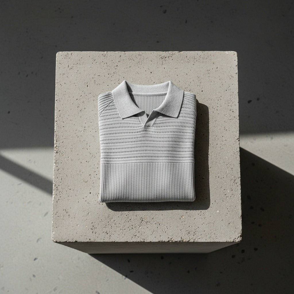 Long Sleeve Cotton Polo Shirt - Light Gray - Lifestyle Inspiration
