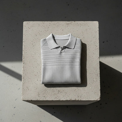 Long Sleeve Cotton Polo Shirt - Light Gray - Lifestyle Inspiration