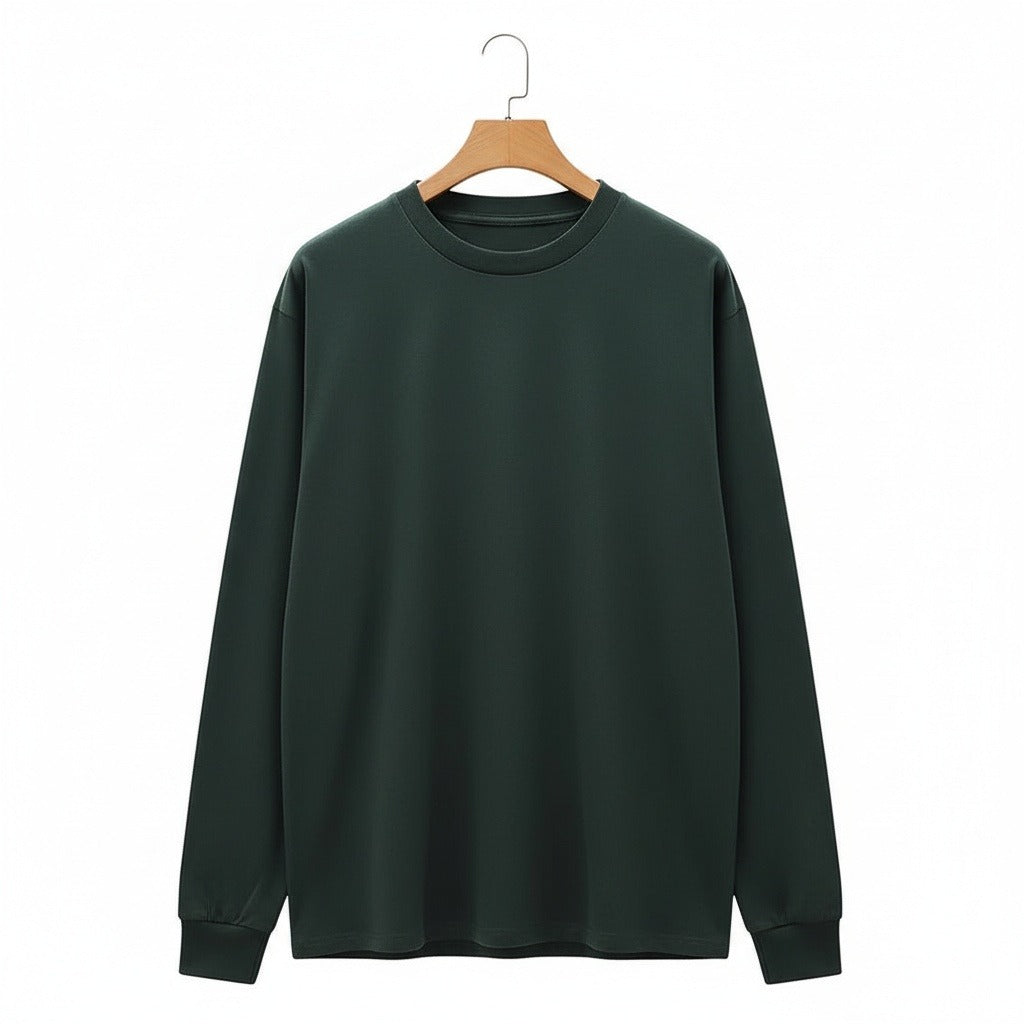 Long Sleeve Crew Neck T Shirt - Hunter Green - Front View