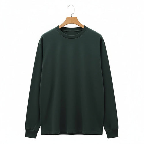 Long Sleeve Crew Neck T Shirt - Hunter Green - Front View